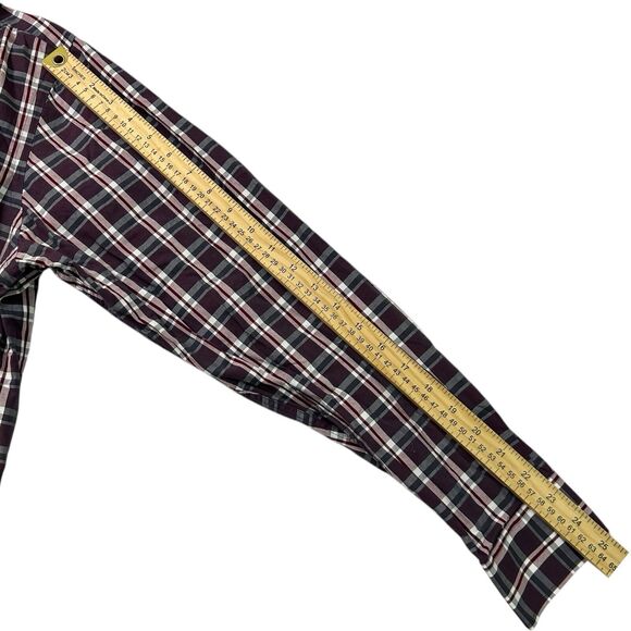 Michael Kors Mens Plaid Button Down Shirt 16 34/35 Burgundy Gray White - Picture 8 of 12